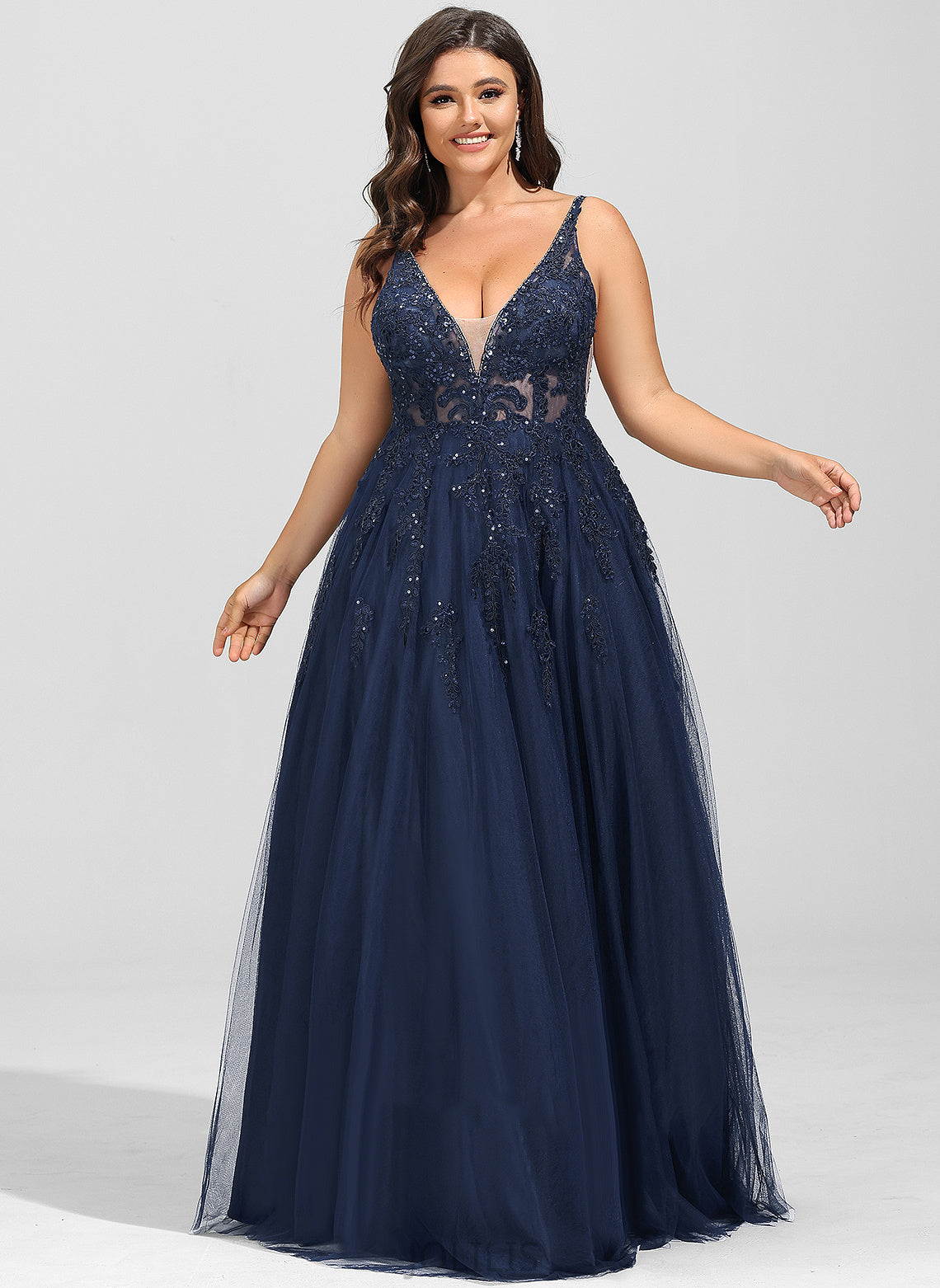 V-neck Sequins With Alison Prom Dresses A-Line Beading Tulle Floor-Length Lace