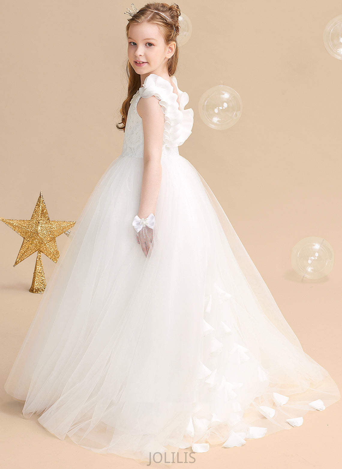 Girl Flower Girl Dresses Dress Scoop Ball-Gown/Princess With Sleeveless Tulle/Lace Flower Alma - Flower(s) Sweep Train Neck