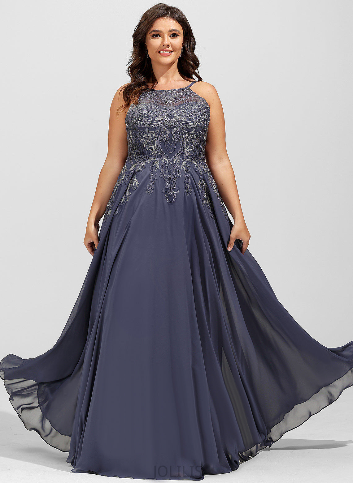 Sequins Prom Dresses A-Line Floor-Length Scoop Haylee With Chiffon Lace