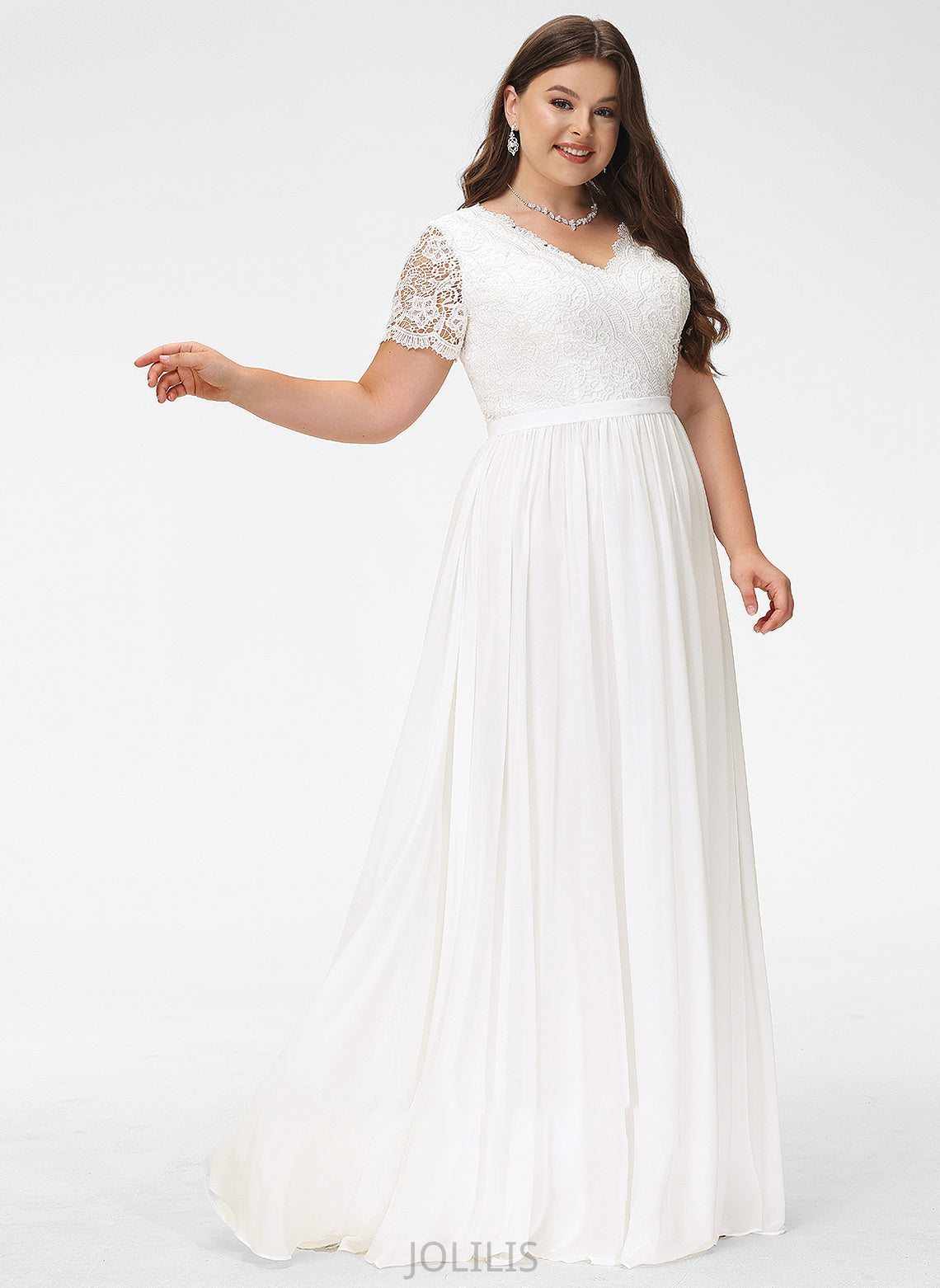 Lace Wedding Dress Saige A-Line V-neck Chiffon Floor-Length Wedding Dresses