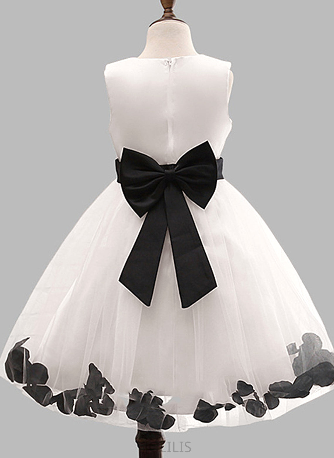 Flower Girl Dresses Knee-length Kit Flower(s)/Bow(s) Flower Scoop Blends Ball Gown Dress - Neck With Sleeveless Cotton Girl