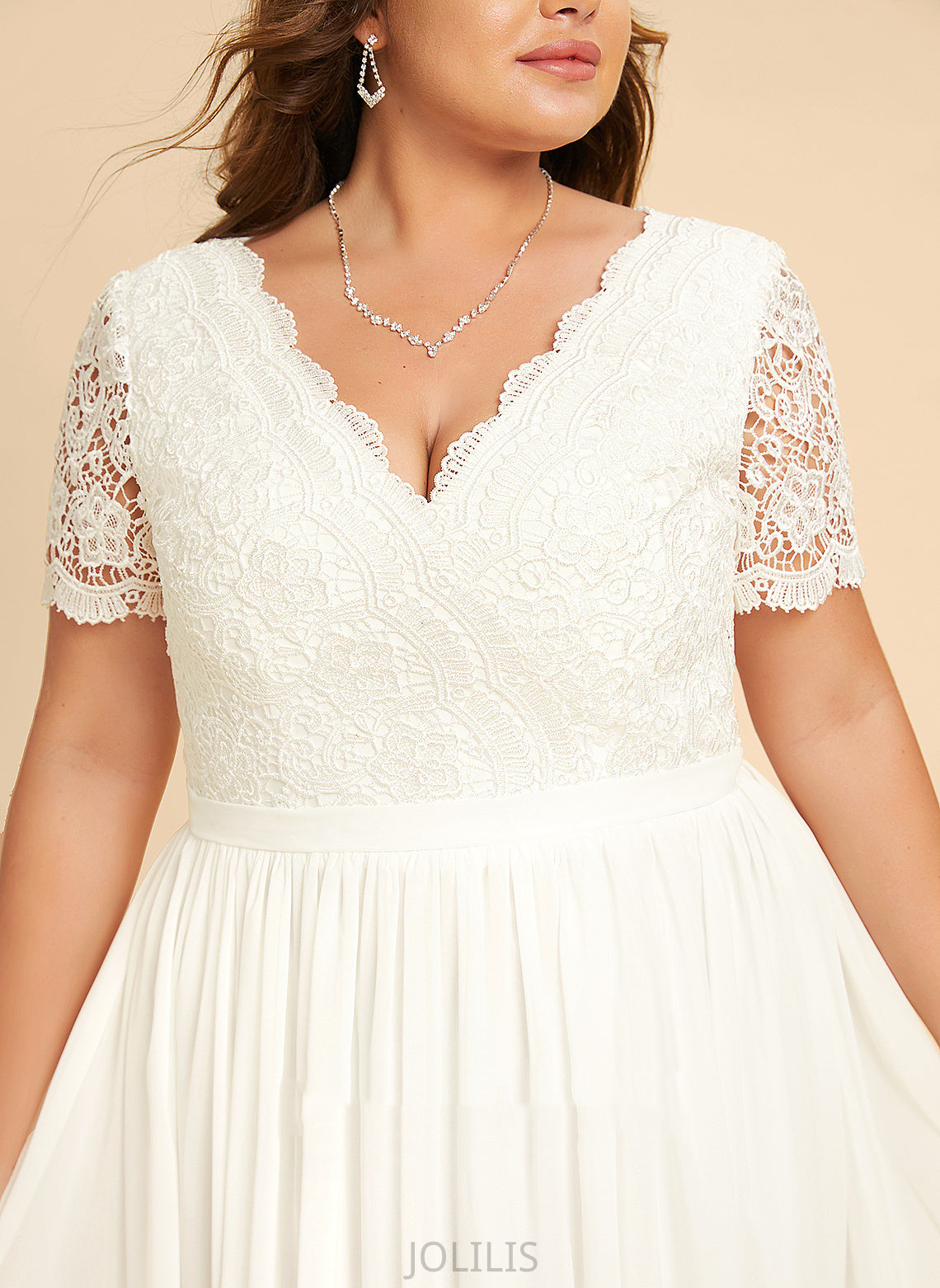 Asymmetrical Dress Wedding A-Line Juliet Wedding Dresses With Chiffon V-neck Lace