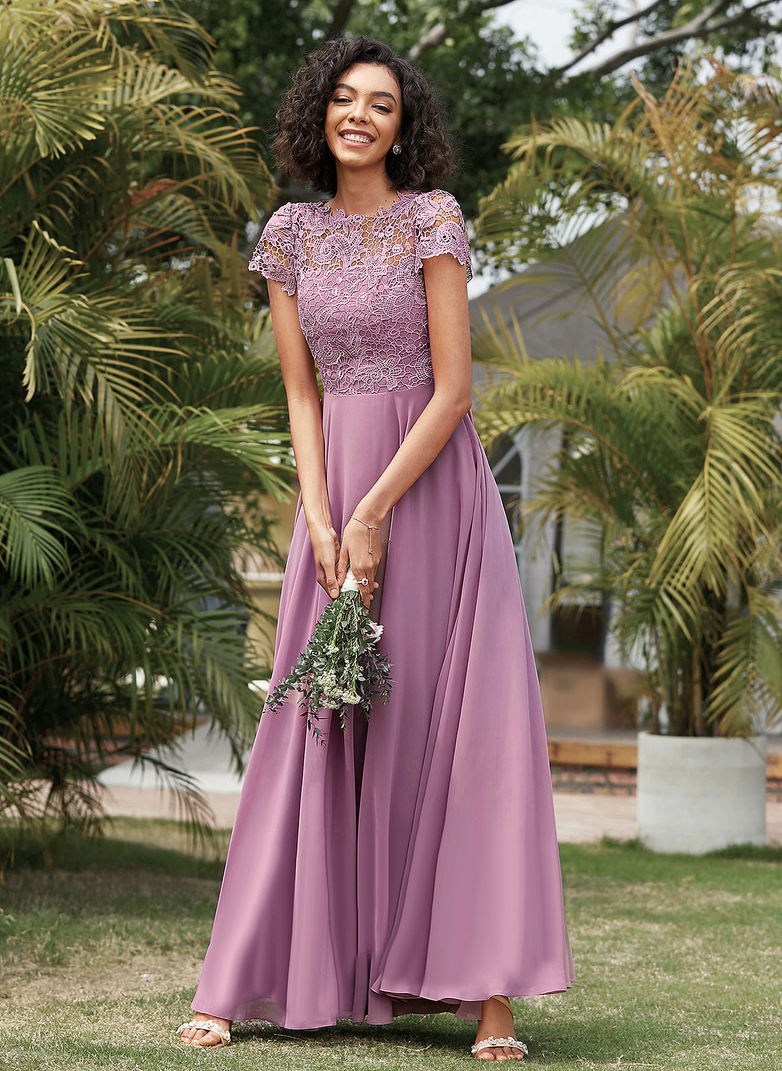 Chiffon Floor-Length Sidney Lace A-Line Scoop Prom Dresses