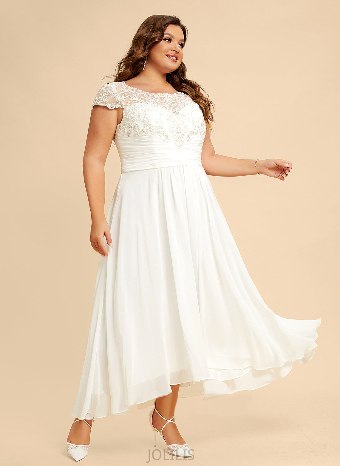 Chiffon Scoop Wedding Dresses Asymmetrical A-Line Alondra Wedding Lace Dress