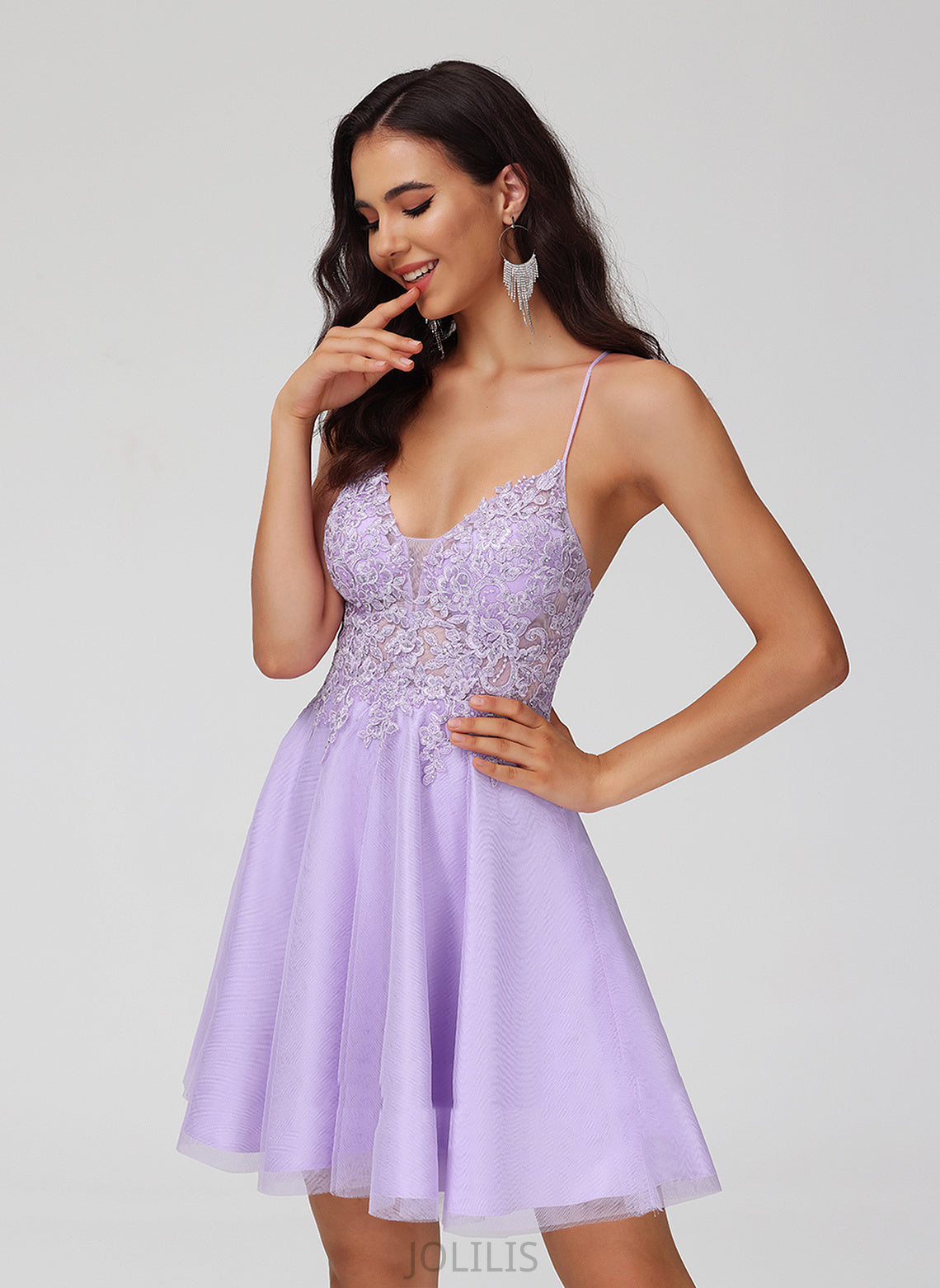 Homecoming Dresses Homecoming V-neck Tulle With A-Line Short/Mini Beading Dress Lace Mandy