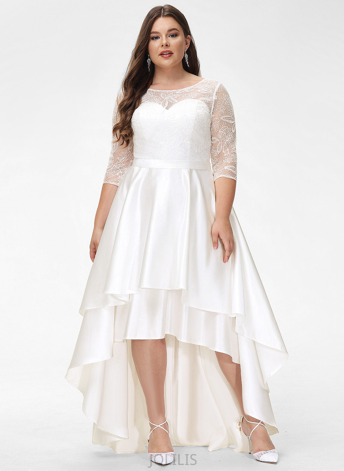 Asymmetrical Satin Wedding Dresses Lace A-Line Karla Wedding Scoop Dress