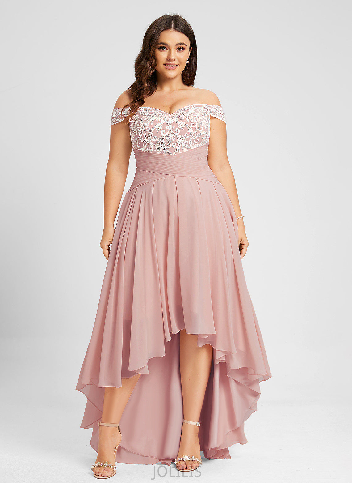 Asymmetrical Dress Chiffon With A-Line Off-the-Shoulder Wedding Dresses Setlla Pleated Lace Wedding