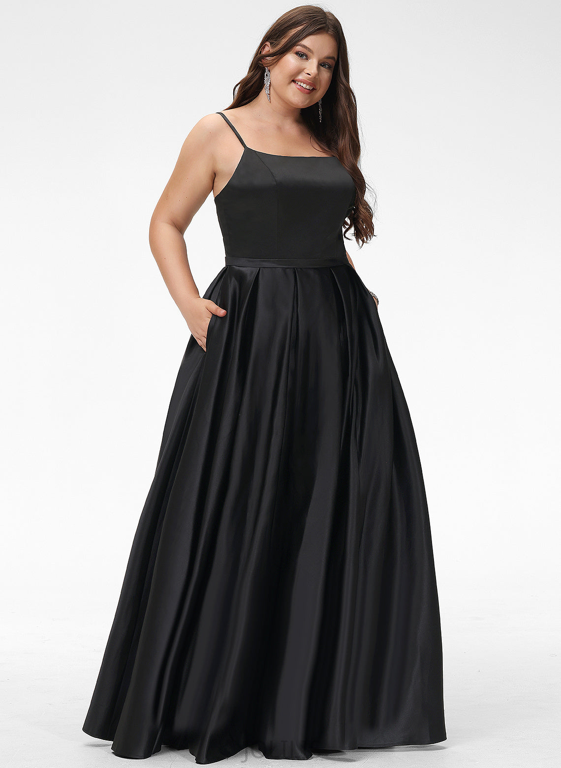 A-Line Floor-Length Square Luciana Satin Prom Dresses