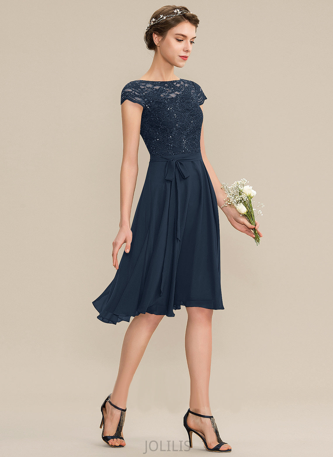 Lace A-Line Chiffon With Scoop Homecoming Dress Knee-Length Bow(s) Eliana Neck Homecoming Dresses