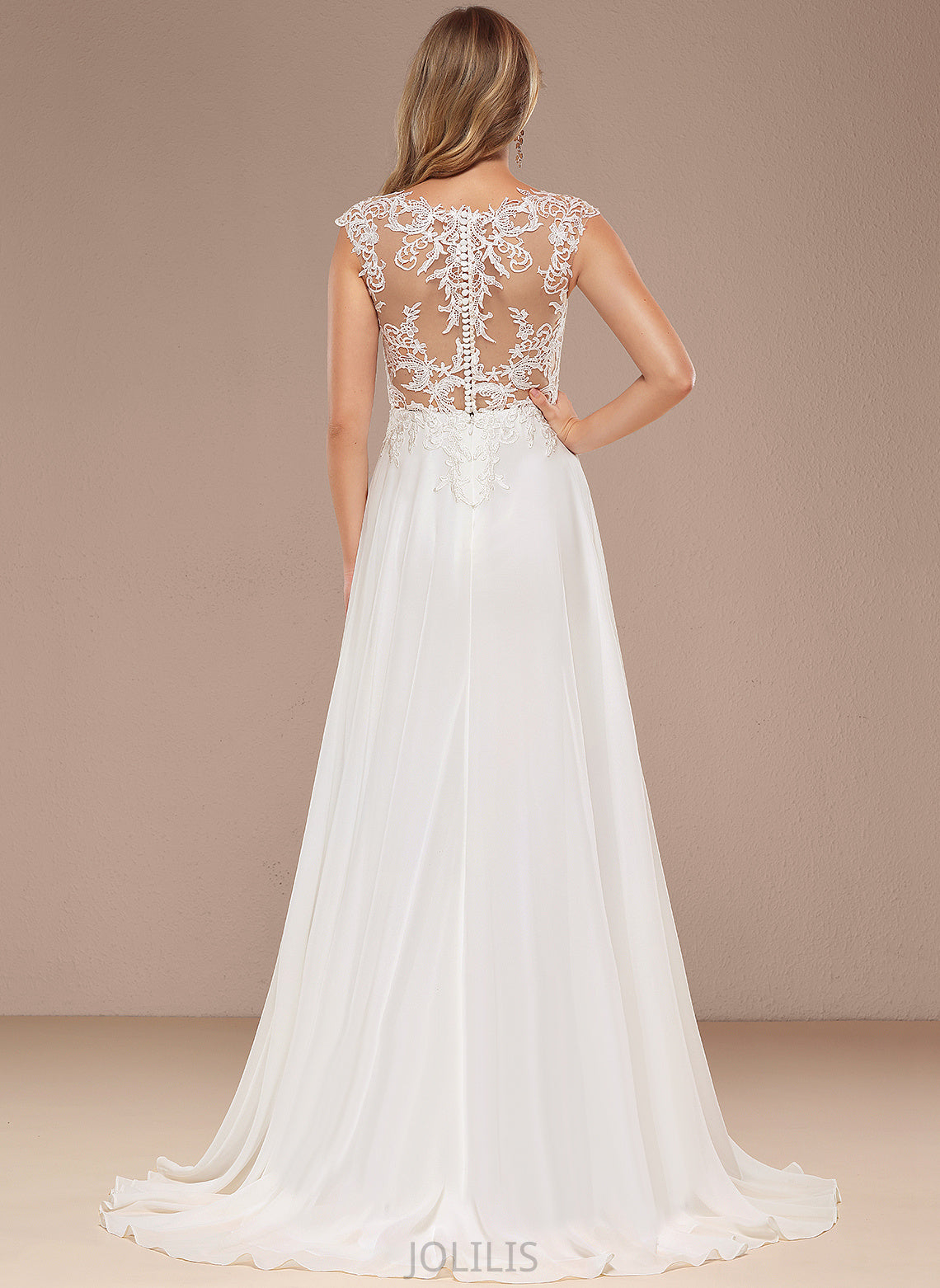 Chiffon Lace Train Wedding A-Line V-neck Tessa Wedding Dresses Sweep Dress