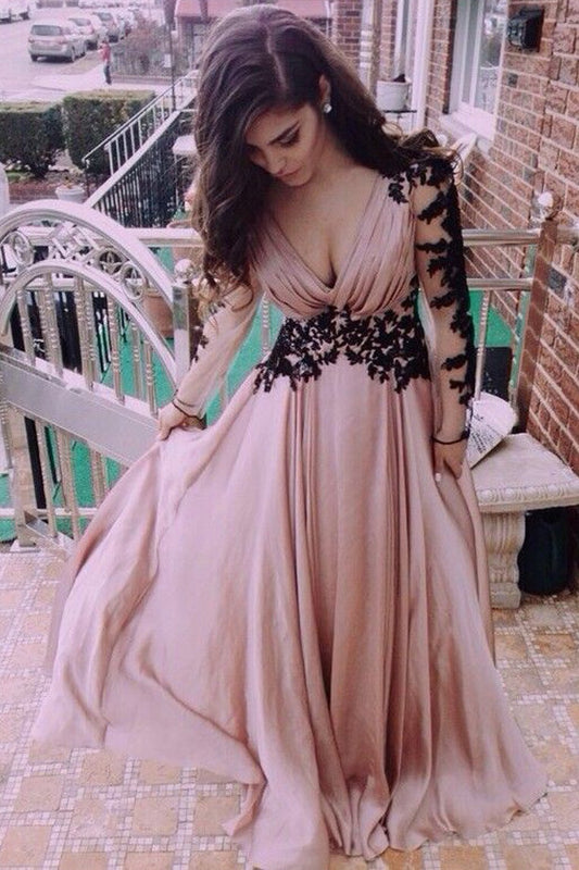 V-Neck Long Sleeve Lace Prom Dress/Evening Dress ED8