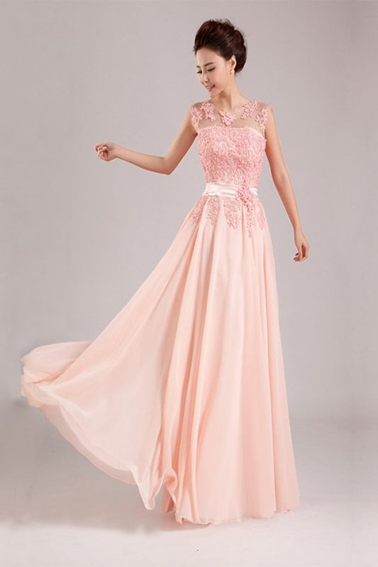 Appliques Long Prom Dress Chiffon Evening Dress E30