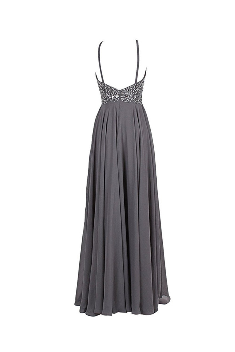 Gray Chiffon Backless Cheap Long Evening Prom Dress ED0651