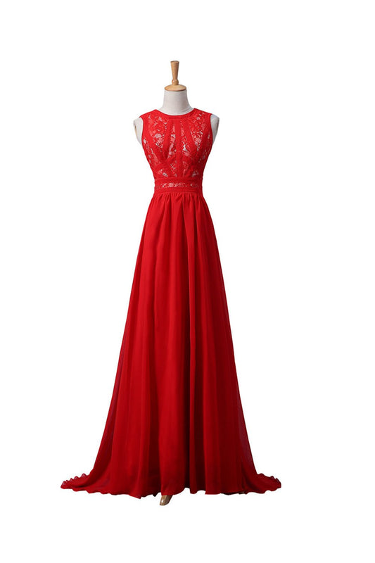 Red Lace Chiffon Beaded Long Prom\Evening Dresses ED0668