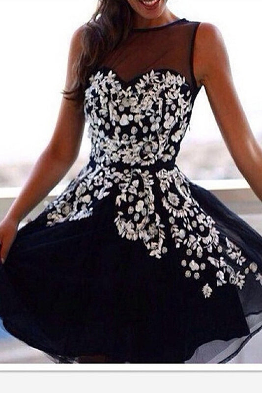 Dark Navy Appliques Graduation/Homecoming Dress E83