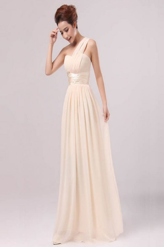 Pearl Pink Chiffon One Shoulder Empire Long Prom Dresses ED0710