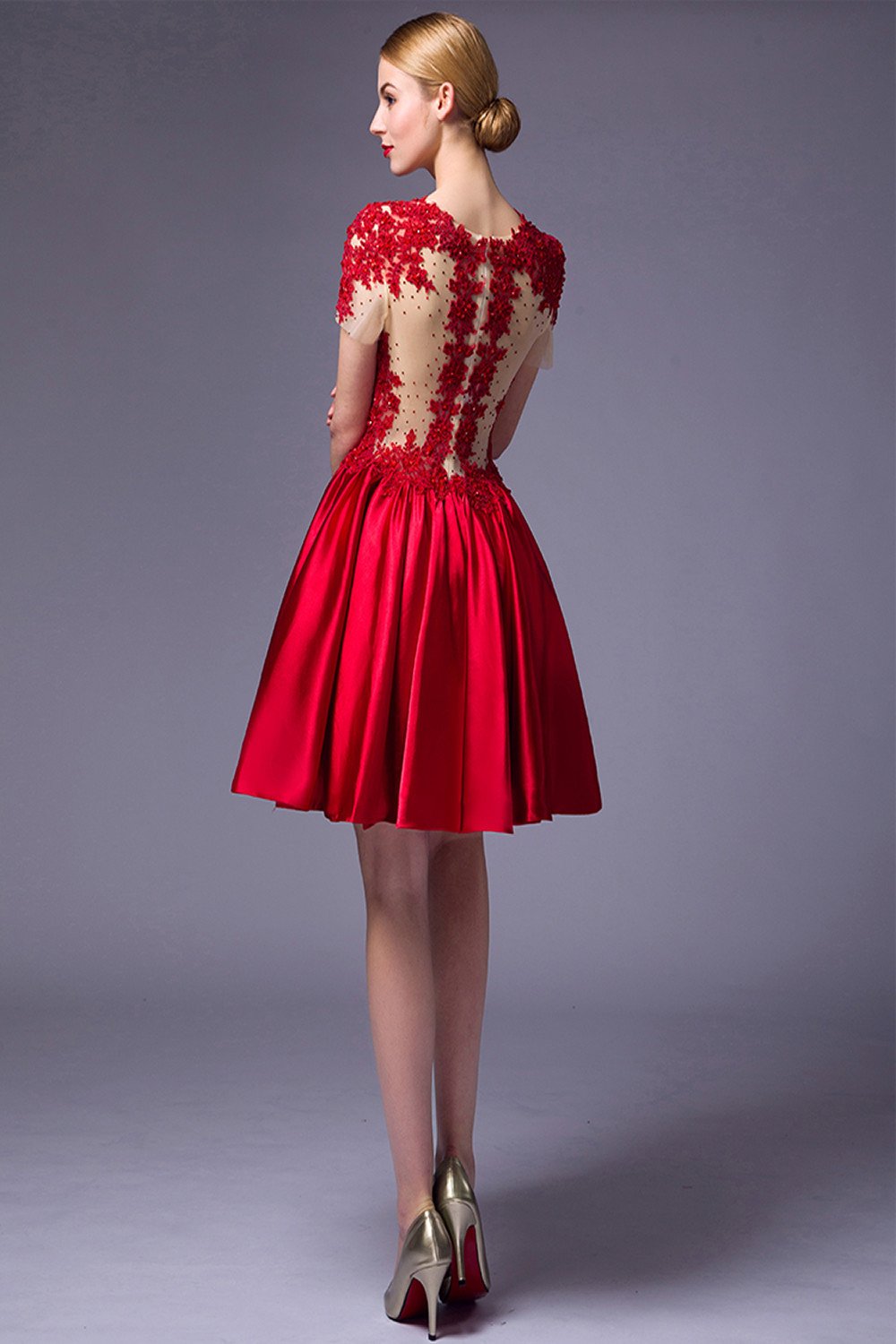 Cap Sleeves Beaded Red Lace Homecoming Cocktail Dresses ED0714