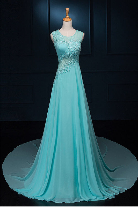 Long Lace Beaded Chiffon Modest Empire Prom Dresses ED0718