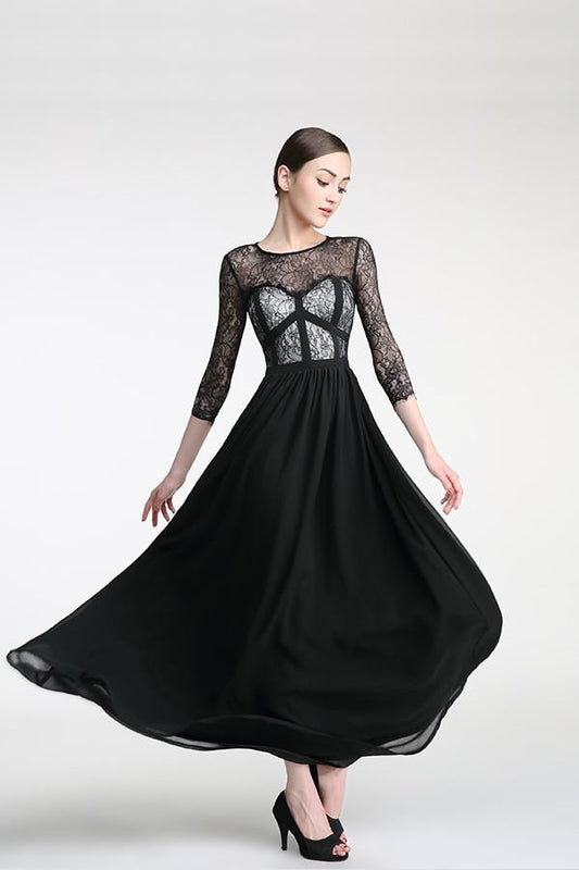 Long Sleeves Black Lace Cap Sleeves Prom Party Dresses ED0830