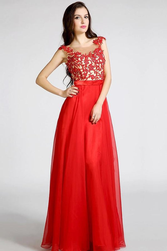 Open Back Red Long Lace Beaded Prom Evening Dresses ED0842