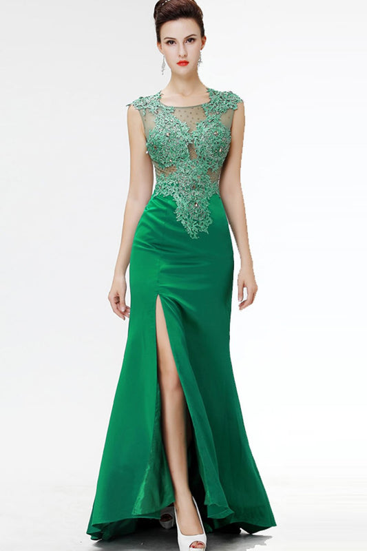 Green Lace Beaded See Through Mermaid Sexy Prom Dresses ED0850