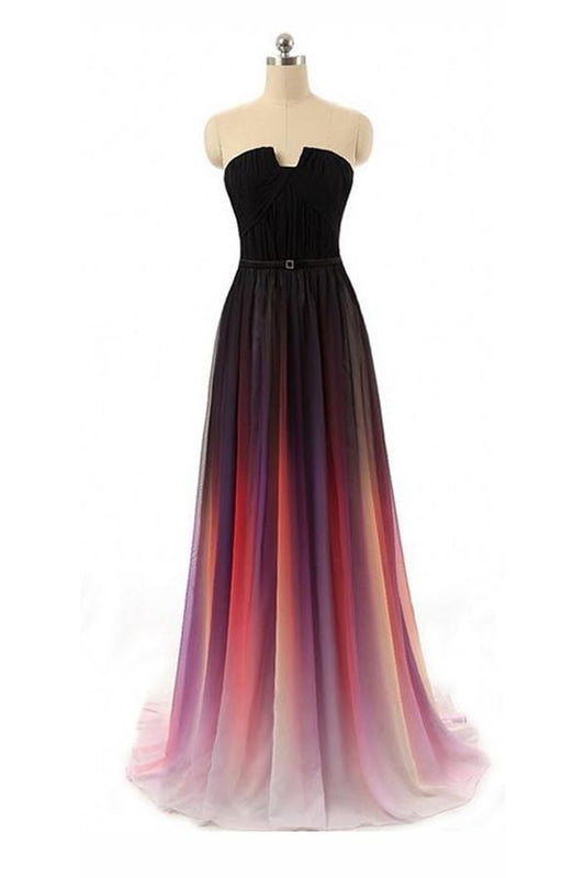 A-line Black Navy Blue Ombre Chiffon Long Prom Dress,Bridesmaid Dresses,DM0869