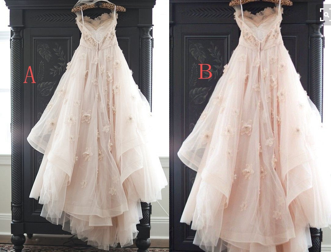 Appliqued Tulle Wedding Gowns,Princess Wedding Dress With Flowers,A-line Wedding Dress,N110