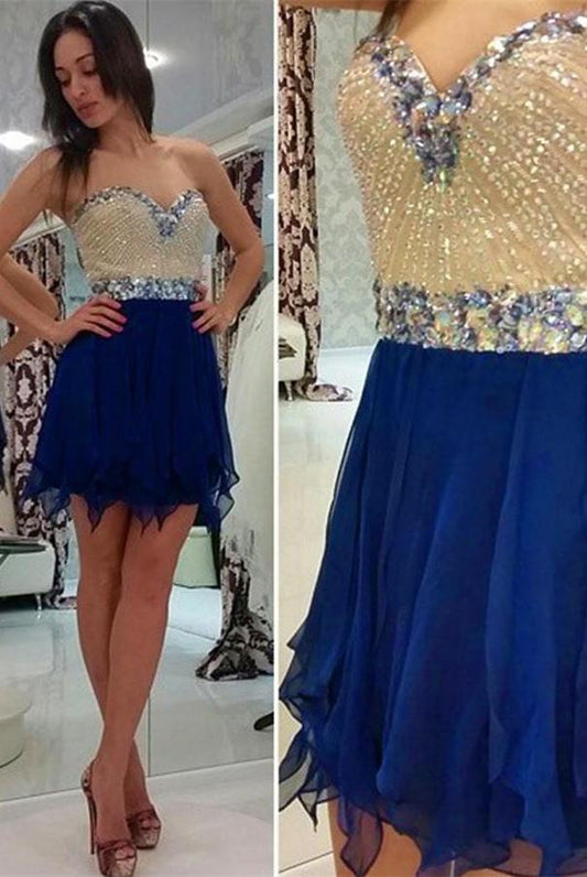 V-neck Chiffon Beading Mini Prom Dress Homecoming Dresses ED11