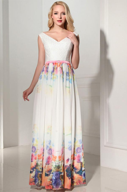 New Arrival Charming Long Printing V-Neck Prom Dress 05