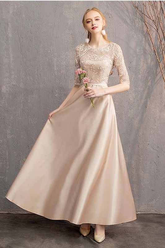 Lovely Charming Half Sleeves Long A-line Prom Dresses Chic Bridesmaid Gowns Y0042