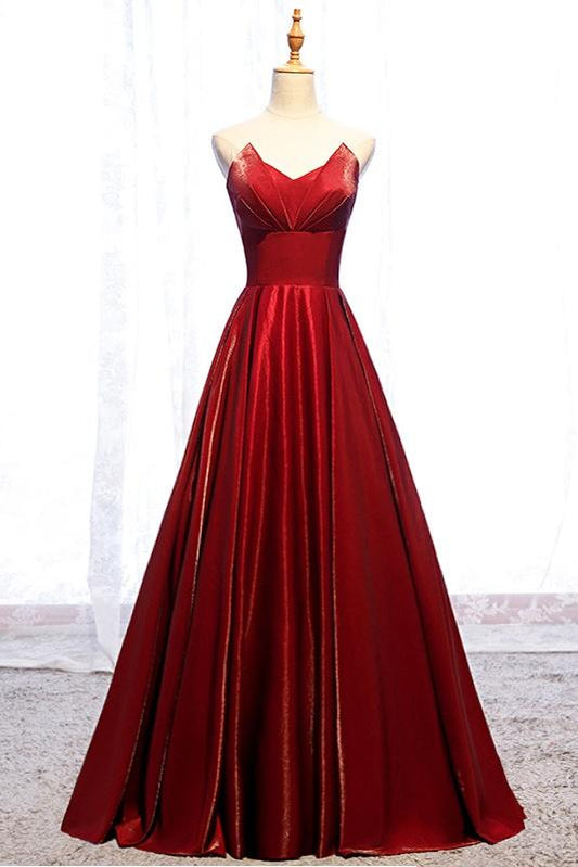 Modest Strapless Loong A-line Red Lace Up Prom Dresses Evening Dresses Y0080