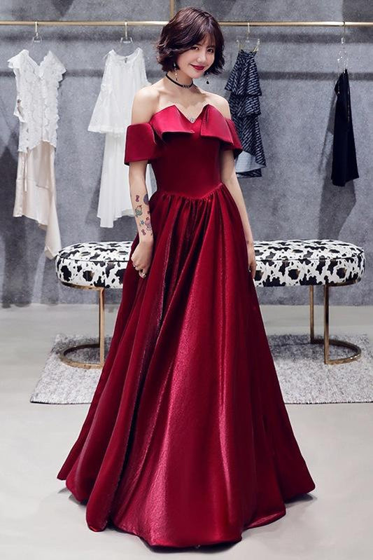 Pretty Off The Shoulder A-line Floor Length Prom Dresses Simple Party Dress Y0090