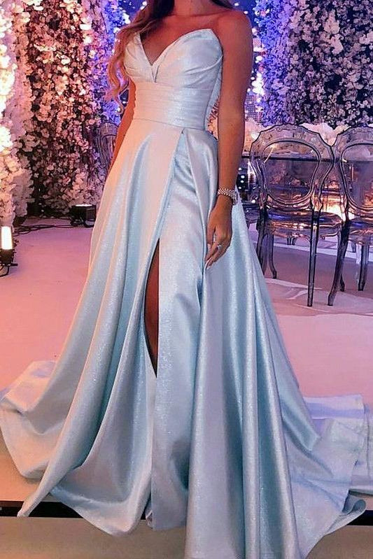 Modest Strapless Long A-line Simple Prom Dresses For Teens Y0099