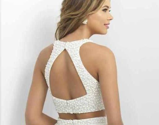 Two Piece Short White Lace Homecoming Dress with Pearls,Mini Dresses,Short Prom Dress,ED91