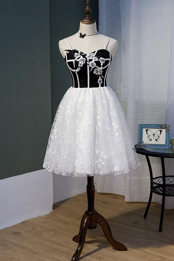 Spaghetti Straps Lace Sweet 16 Dress with Black Top, Cute Lace Homecoming Dress N1977