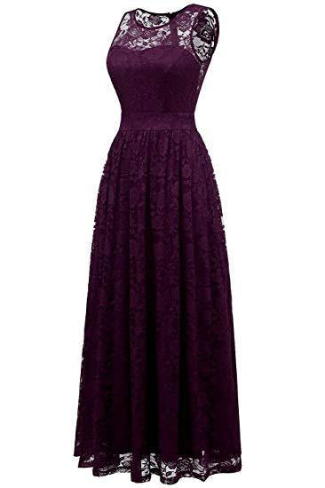 Purple Sleeveless Lace Bridesmaid Dresses, Floor Length Lace Prom Dresses N1856