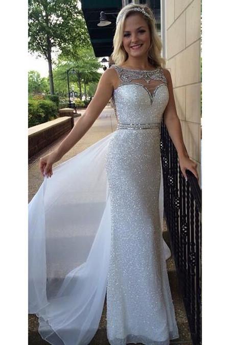 White Sequin Shiny Long Chiffon Prom Dresses,Beading Prom Dress,Sexy School Dancing Dress N29