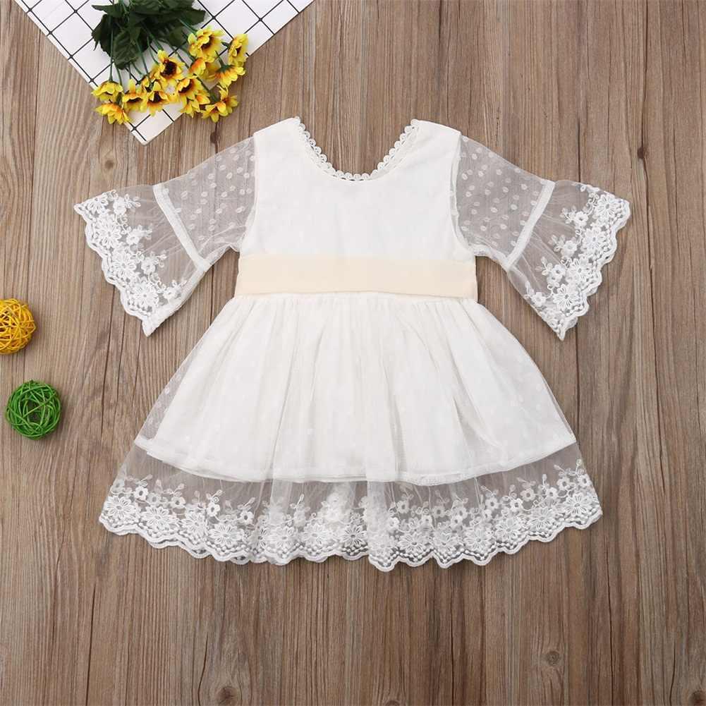 A Line 3/4 Sleeve Lace Flower Girl Dresses Above Knee Baby Dress with Sash F083