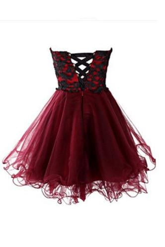 Strapless Burgundy Homecoming Dress,Cute Homecoming Gown,Short Prom Dress,Mini Dress,N174