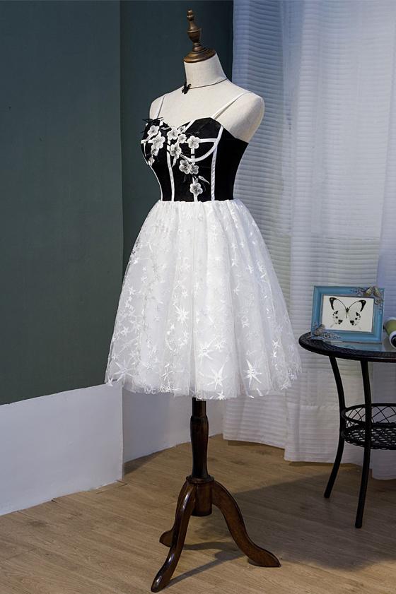 Spaghetti Straps Lace Sweet 16 Dress with Black Top, Cute Lace Homecoming Dress N1977