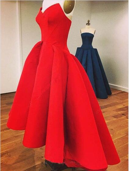 Red Sweetheart Prom Dresses,High-low Strapless Prom Gown,Red Formal Dress With Ruffles,N101