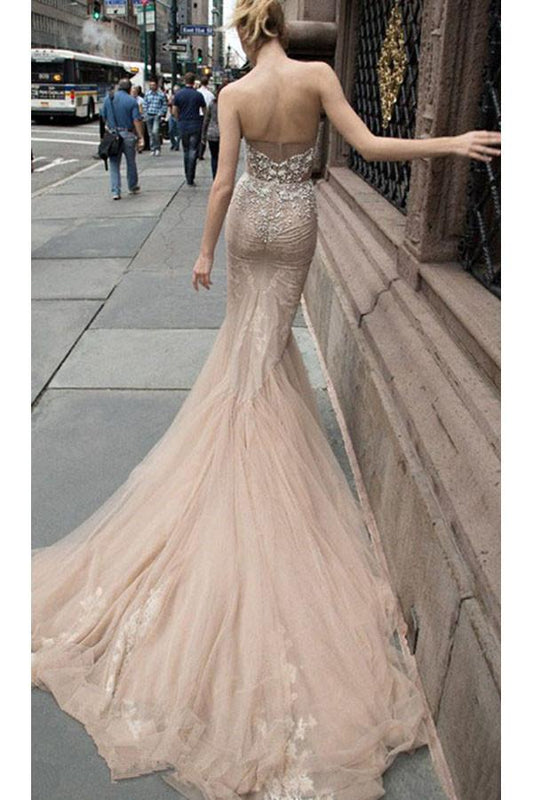 Beaded Illusion Strapless Sweetheart Sexy Party Prom/Evening Dresses N17