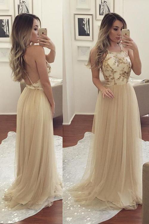 Open Back Halter Straps Prom Dress,Backless Tulle Formal Gown,Formal Dress,N89