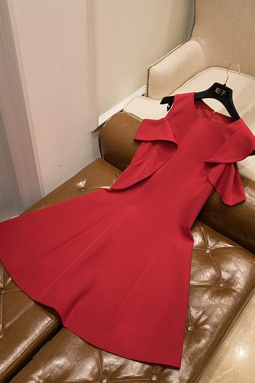 Red Short Satin Homecoming Dresses, A Line Cute Short Sleeves Sweet 16 Dress N1963