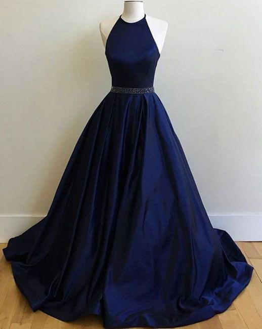 Dark Blue Halter Prom Dresses,Ball Gowns Graduation Dresses,Formal Dress For Teens,N62