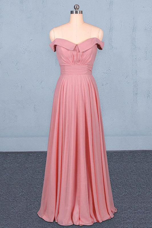 Strapless Floor Length Chiffon Pink Prom Dress, Simple A Line Bridesmaid Dress N2344